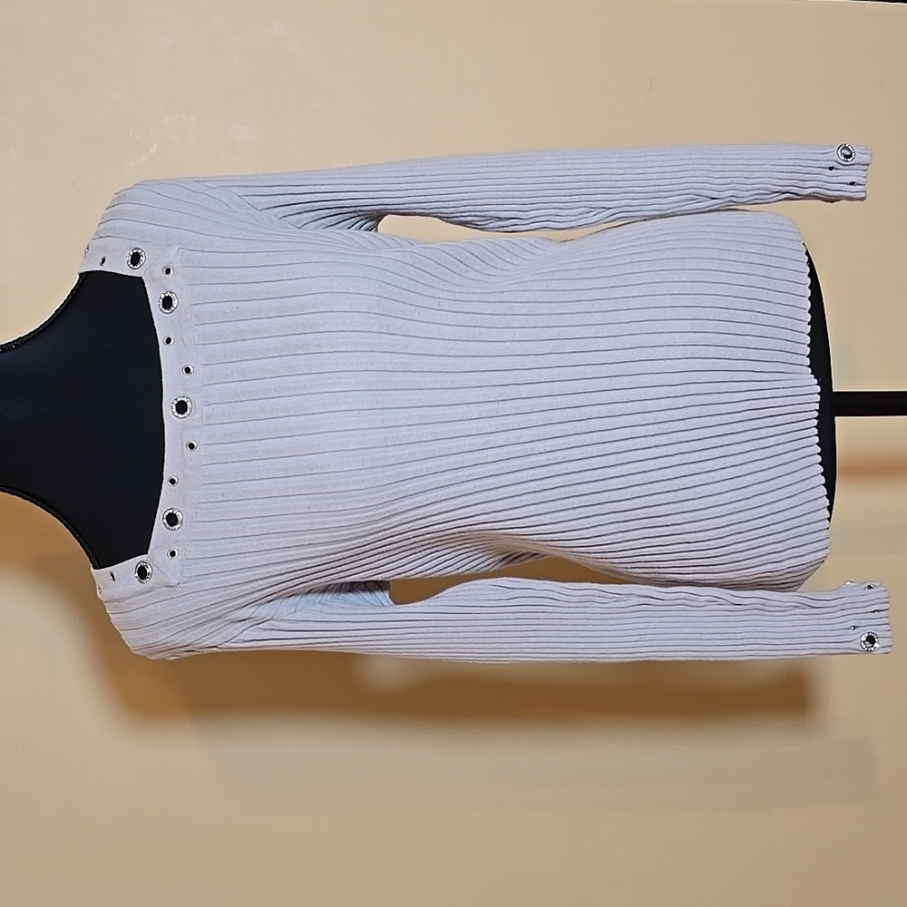 Lane Bryant Ribbed Beige Sweater With Metalic Accents 14/16 - Picture 3 of 5